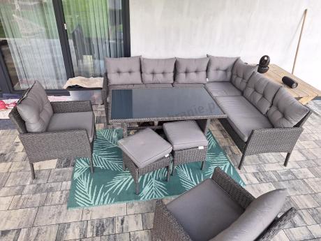 Narożnik z technorattanu z pufami i fotelami Perata Corner Plus – Anthracite