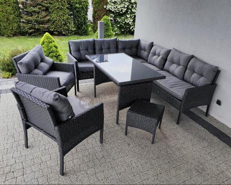 Narożnik z technorattanu z pufami i fotelami Perata Corner Plus – Anthracite