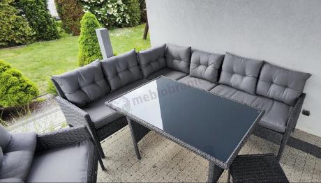 Narożnik z technorattanu z pufami i fotelami Perata Corner Plus – Anthracite