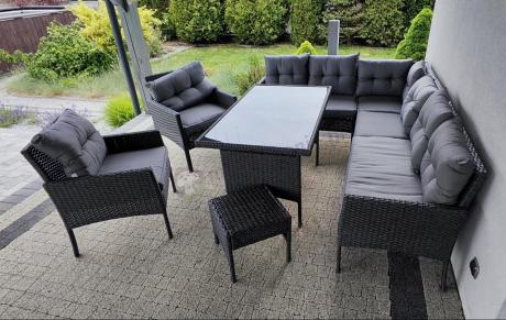 Narożnik z technorattanu z pufami i fotelami Perata Corner Plus – Anthracite