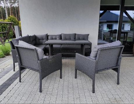 Narożnik z technorattanu z pufami i fotelami Perata Corner Plus – Anthracite