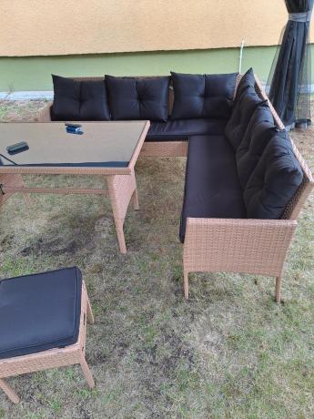 Naturalny narożnik ogrodowy 190x190cm z pufami Torino Corner XL Yellow