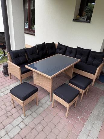 Naturalny narożnik ogrodowy 190x190cm z pufami Torino Corner XL Yellow