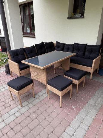 Naturalny narożnik ogrodowy 190x190cm z pufami Torino Corner XL Yellow