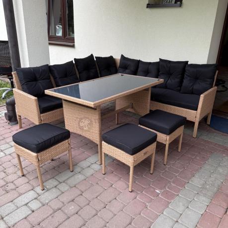 Naturalny narożnik ogrodowy 190x190cm z pufami Torino Corner XL Yellow