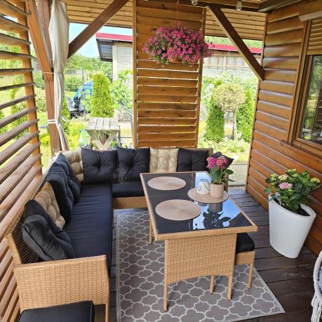 Naturalny narożnik ogrodowy 190x190cm z pufami Torino Corner XL Yellow