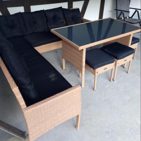 Naturalny narożnik ogrodowy 190x190cm z pufami Torino Corner XL Yellow