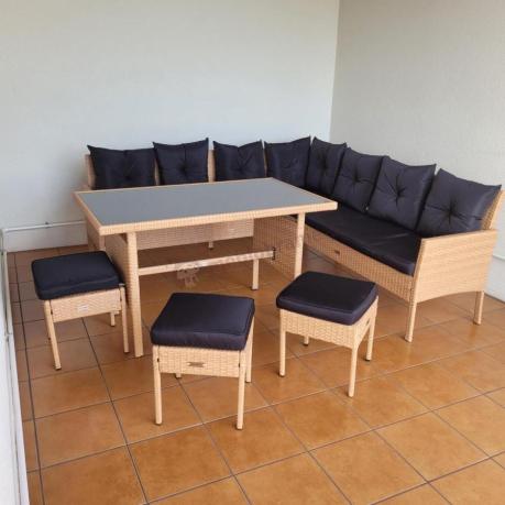 Naturalny narożnik ogrodowy 190x190cm z pufami Torino Corner XL Yellow