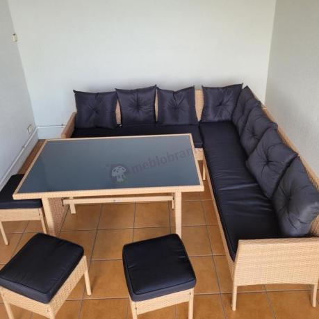 Naturalny narożnik ogrodowy 190x190cm z pufami Torino Corner XL Yellow