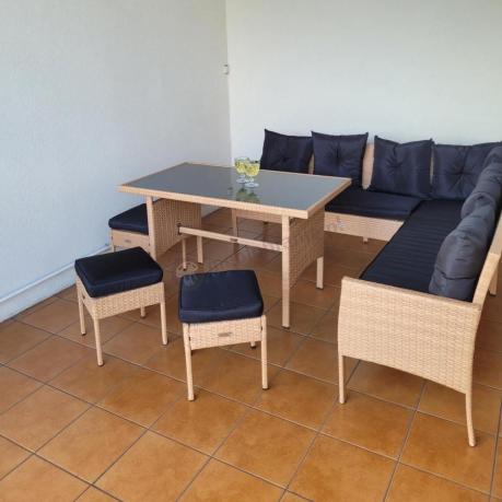 Naturalny narożnik ogrodowy 190x190cm z pufami Torino Corner XL Yellow