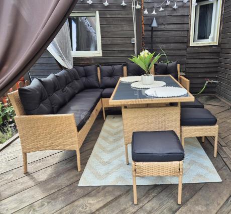 Naturalny narożnik ogrodowy 190x190cm z pufami Torino Corner XL Yellow