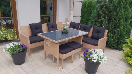 Naturalny narożnik ogrodowy 190x190cm z pufami Torino Corner XL Yellow