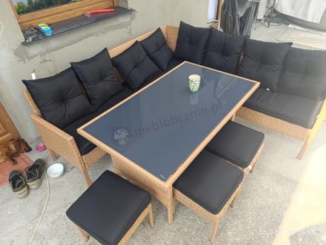 Naturalny narożnik ogrodowy 190x190cm z pufami Torino Corner XL Yellow