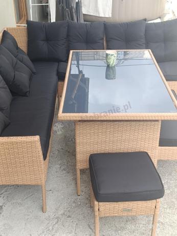 Naturalny narożnik ogrodowy 190x190cm z pufami Torino Corner XL Yellow