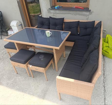 Naturalny narożnik ogrodowy 190x190cm z pufami Torino Corner XL Yellow