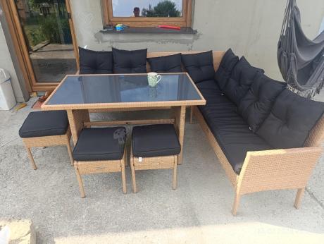 Naturalny narożnik ogrodowy 190x190cm z pufami Torino Corner XL Yellow