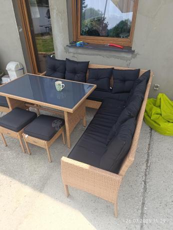 Naturalny narożnik ogrodowy 190x190cm z pufami Torino Corner XL Yellow