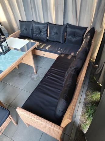 Naturalny narożnik ogrodowy 190x190cm z pufami Torino Corner XL Yellow