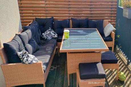 Naturalny narożnik ogrodowy 190x190cm z pufami Torino Corner XL Yellow