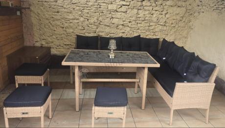 Naturalny narożnik ogrodowy 190x190cm z pufami Torino Corner XL Yellow