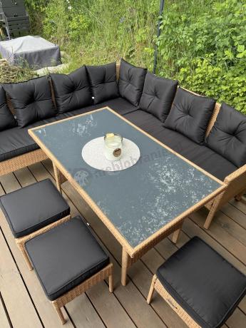 Naturalny narożnik ogrodowy 190x190cm z pufami Torino Corner XL Yellow