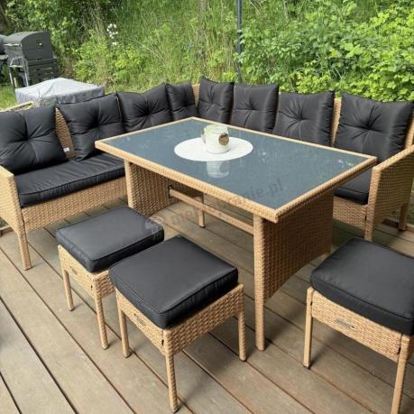 Naturalny narożnik ogrodowy 190x190cm z pufami Torino Corner XL Yellow