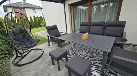 Nowoczesne aluminiowe meble ogrodowe z regulowanymi fotelami - Renalo Dining Relax Grafitowe