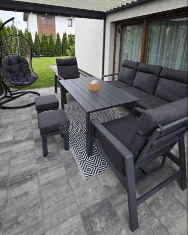 Nowoczesne aluminiowe meble ogrodowe z regulowanymi fotelami - Renalo Dining Relax Grafitowe