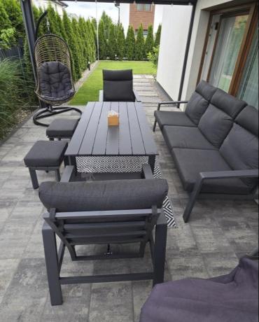 Nowoczesne aluminiowe meble ogrodowe z regulowanymi fotelami - Renalo Dining Relax Grafitowe