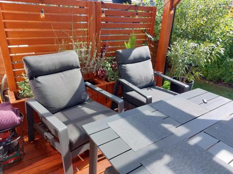 Nowoczesne aluminiowe meble ogrodowe z regulowanymi fotelami - Renalo Dining Relax Grafitowe