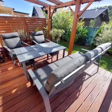 Nowoczesne aluminiowe meble ogrodowe z regulowanymi fotelami - Renalo Dining Relax Grafitowe