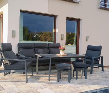 Nowoczesne aluminiowe meble ogrodowe z regulowanymi fotelami - Renalo Dining Relax Grafitowe