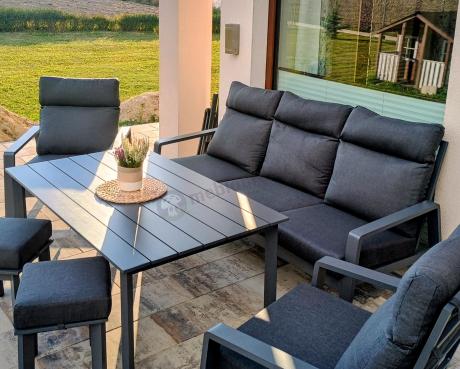 Nowoczesne aluminiowe meble ogrodowe z regulowanymi fotelami - Renalo Dining Relax Grafitowe