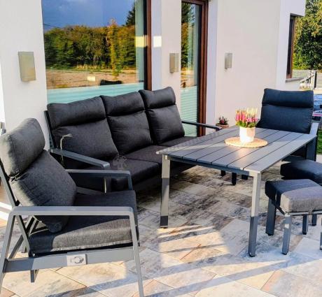 Nowoczesne aluminiowe meble ogrodowe z regulowanymi fotelami - Renalo Dining Relax Grafitowe