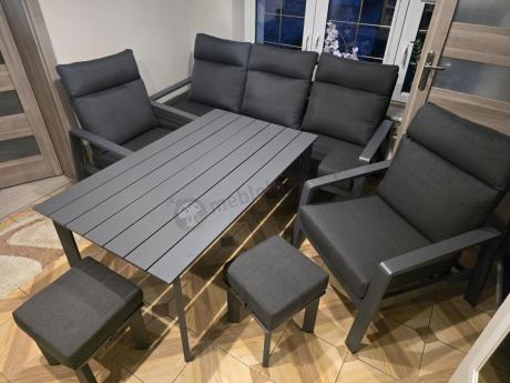 Nowoczesne aluminiowe meble ogrodowe z regulowanymi fotelami - Renalo Dining Relax Grafitowe