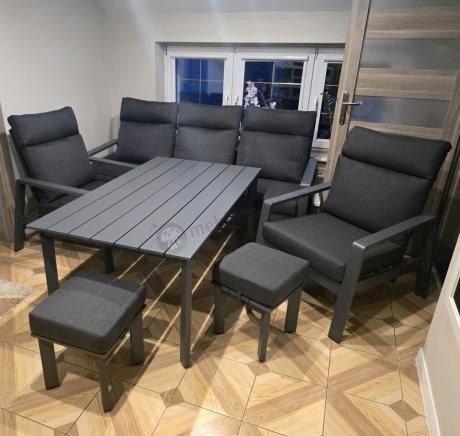 Nowoczesne aluminiowe meble ogrodowe z regulowanymi fotelami - Renalo Dining Relax Grafitowe