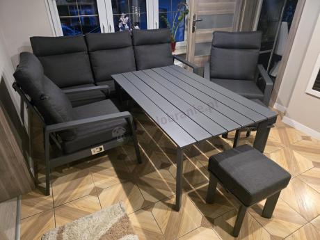 Nowoczesne aluminiowe meble ogrodowe z regulowanymi fotelami - Renalo Dining Relax Grafitowe