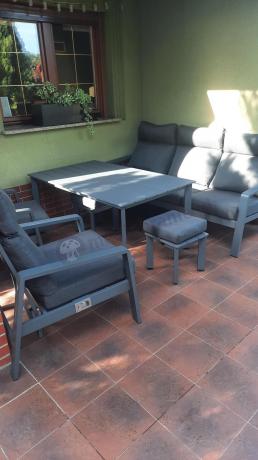 Nowoczesne aluminiowe meble ogrodowe z regulowanymi fotelami - Renalo Dining Relax Grafitowe