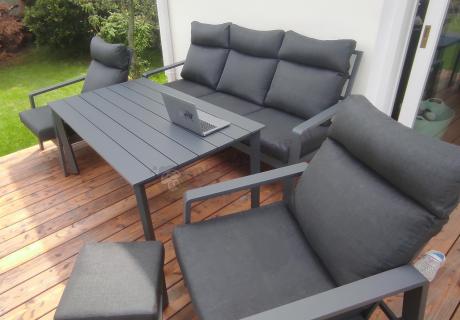 Nowoczesne aluminiowe meble ogrodowe z regulowanymi fotelami - Renalo Dining Relax Grafitowe
