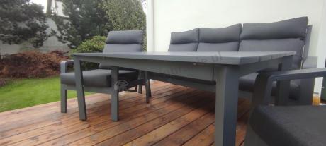 Nowoczesne aluminiowe meble ogrodowe z regulowanymi fotelami - Renalo Dining Relax Grafitowe