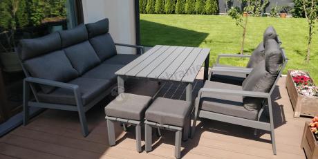 Nowoczesne aluminiowe meble ogrodowe z regulowanymi fotelami - Renalo Dining Relax Grafitowe