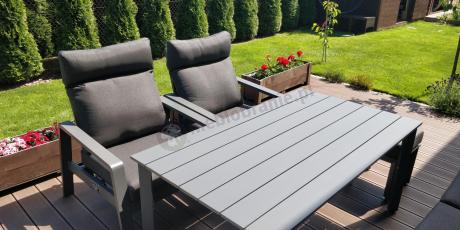 Nowoczesne aluminiowe meble ogrodowe z regulowanymi fotelami - Renalo Dining Relax Grafitowe