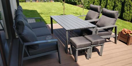 Nowoczesne aluminiowe meble ogrodowe z regulowanymi fotelami - Renalo Dining Relax Grafitowe