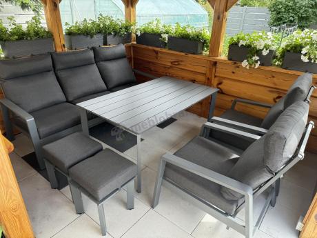 Nowoczesne aluminiowe meble ogrodowe z regulowanymi fotelami - Renalo Dining Relax Grafitowe