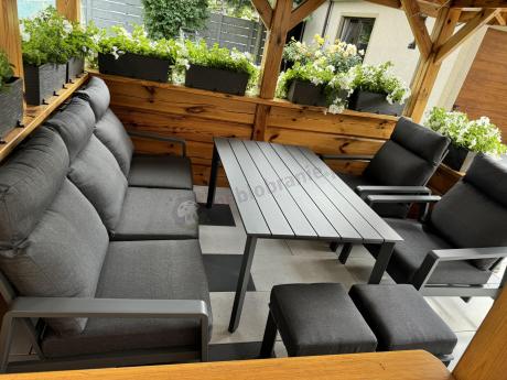 Nowoczesne aluminiowe meble ogrodowe z regulowanymi fotelami - Renalo Dining Relax Grafitowe