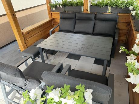 Nowoczesne aluminiowe meble ogrodowe z regulowanymi fotelami - Renalo Dining Relax Grafitowe