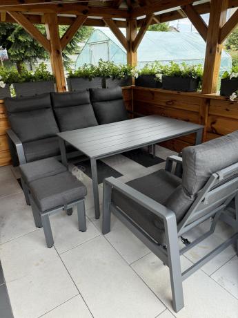 Nowoczesne aluminiowe meble ogrodowe z regulowanymi fotelami - Renalo Dining Relax Grafitowe