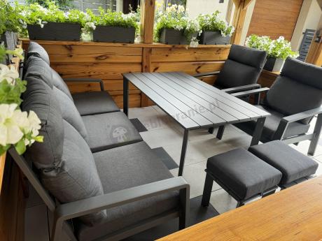 Nowoczesne aluminiowe meble ogrodowe z regulowanymi fotelami - Renalo Dining Relax Grafitowe
