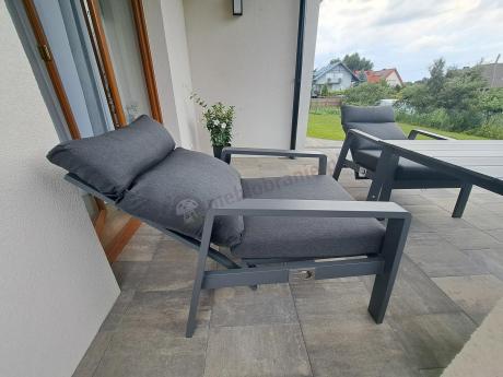 Nowoczesne aluminiowe meble ogrodowe z regulowanymi fotelami - Renalo Dining Relax Grafitowe