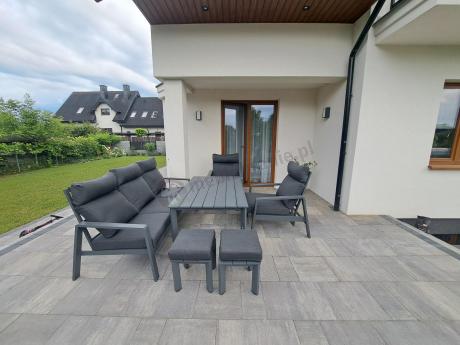 Nowoczesne aluminiowe meble ogrodowe z regulowanymi fotelami - Renalo Dining Relax Grafitowe